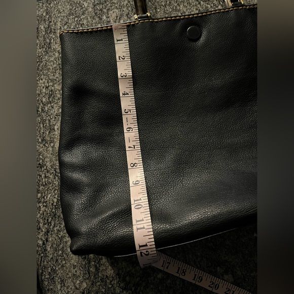 Plinio Italian Black Leather Tote Bag w/Tortoise Shell Handles Y2K - Picture 9 of 10